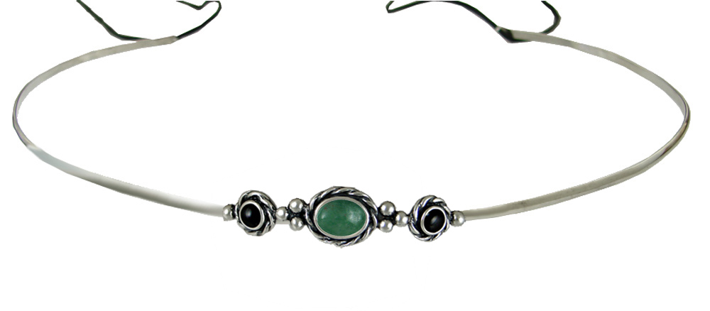 Sterling Silver Renaissance Style Exquisite Headpiece Circlet Tiara With Jade And Black Onyx